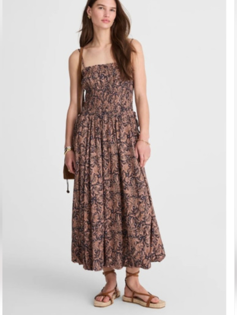 Madewell Smocked Bubble-Hem Midi Dress in Paisley juniper berry Size 10 NWT